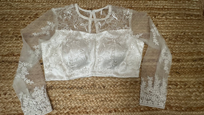 white net full sleeve blouse with stone work
