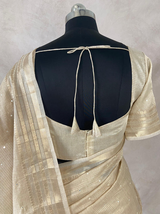 Tissue Kotta silk saree with mirror and Pitchwai work, with stitched blouse