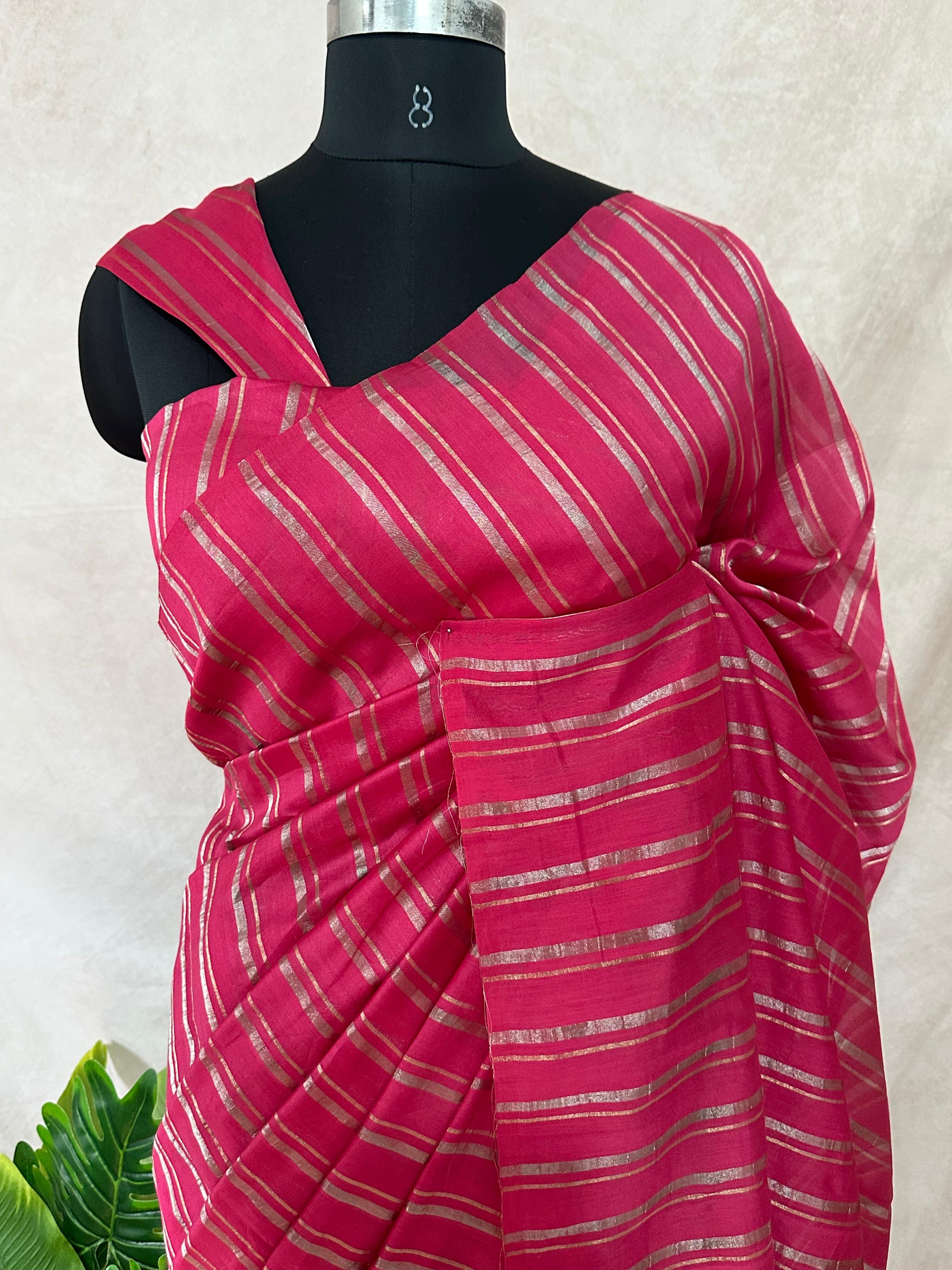 Chanderi tissue silk saree with stripe , No BP