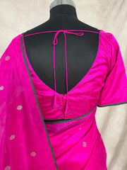 Hot pink chanderi silk saree with stitched blouse