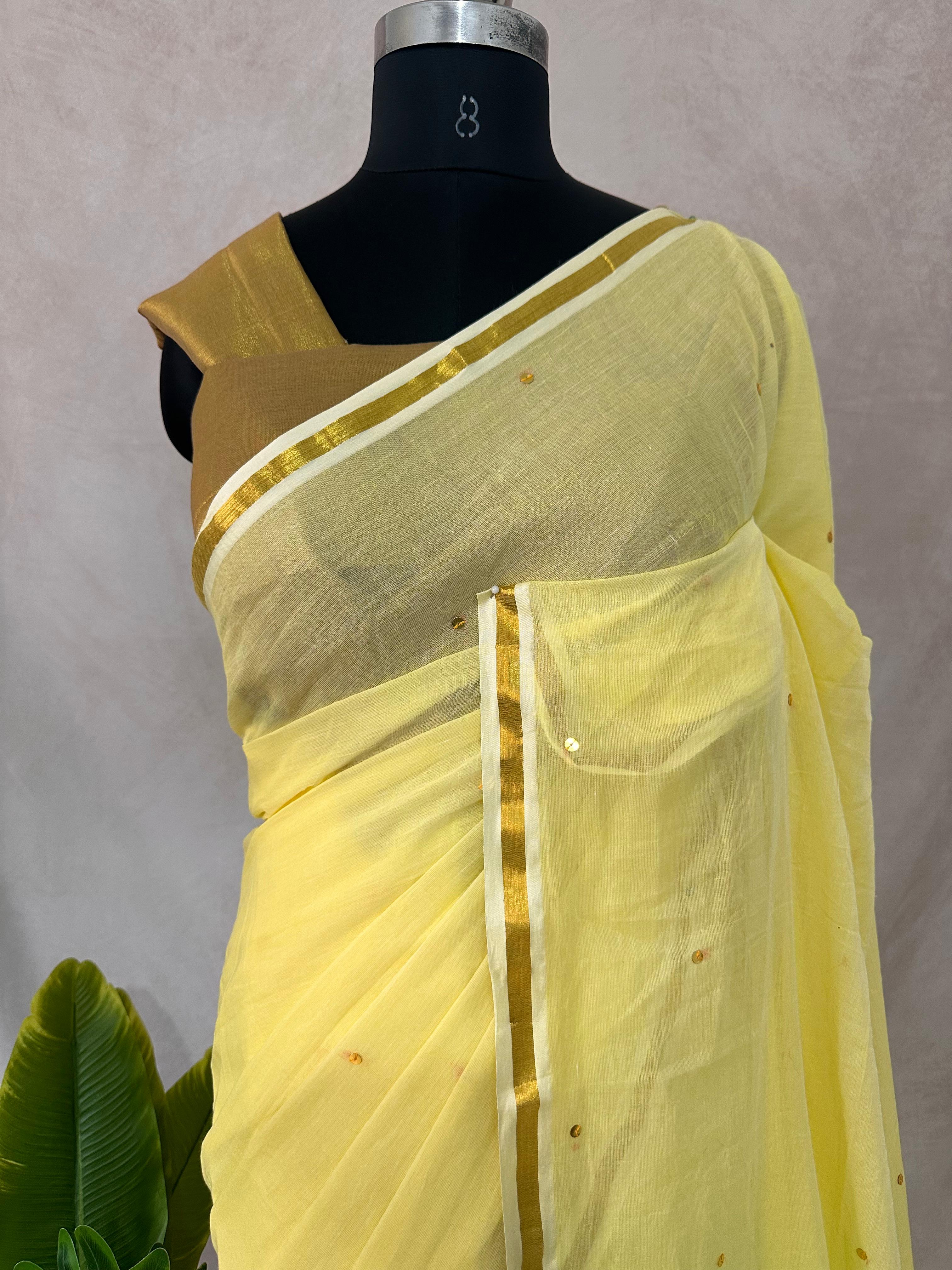 Pure mulcotton saree with sequins