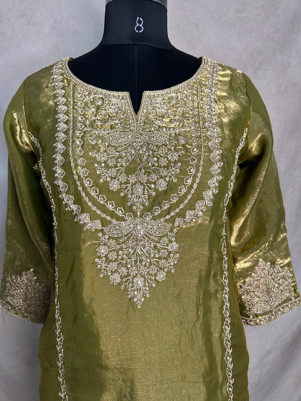 Tissue crepe silk short kurti with Palazzo and dupatta