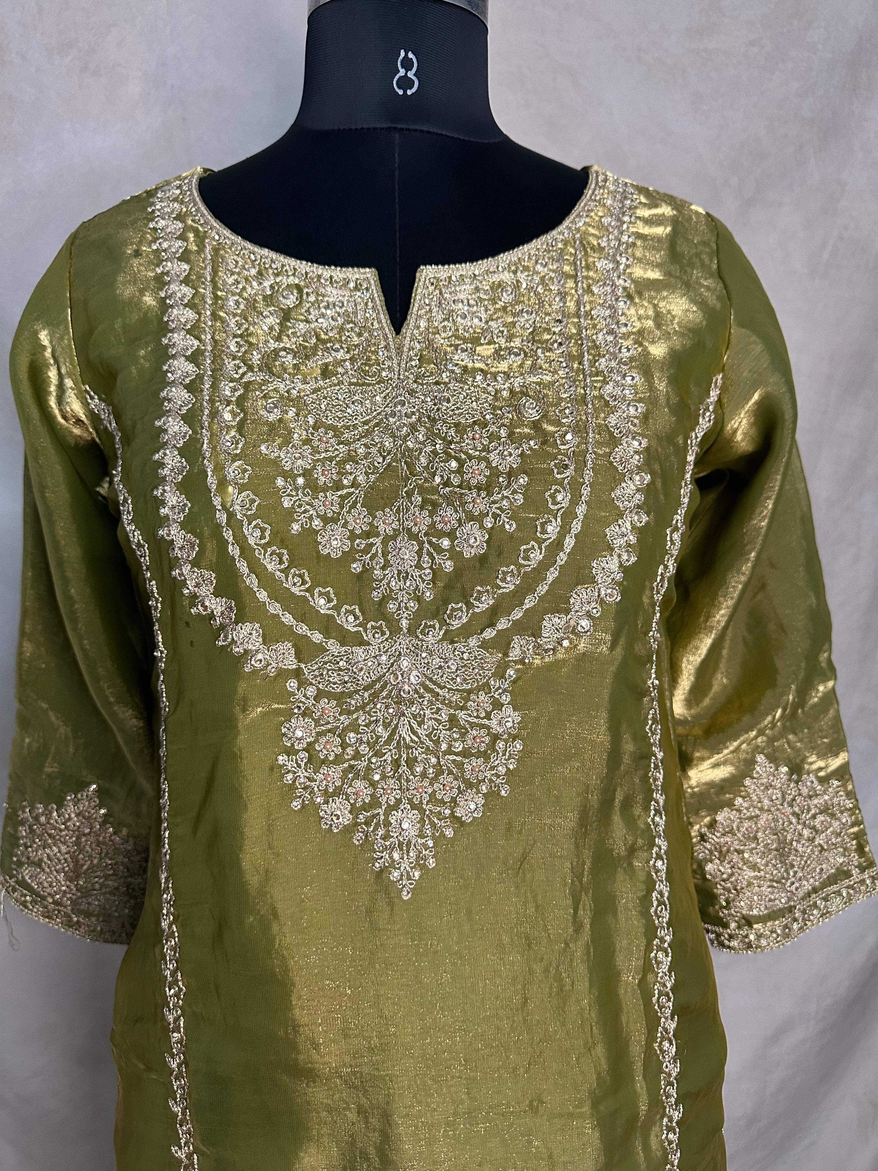 Tissue crepe silk short kurti with Palazzo and dupatta