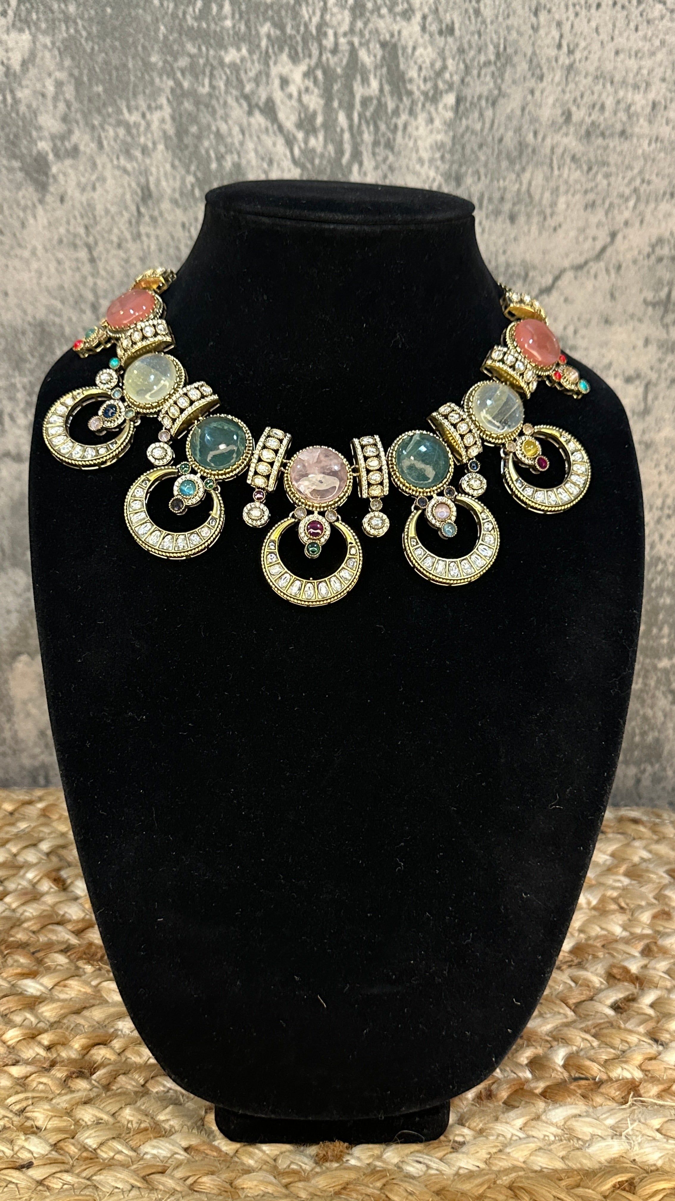 Designer replica necklace with multi color stones