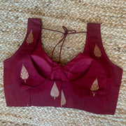 Sleeveless maroon cotton silk blouse