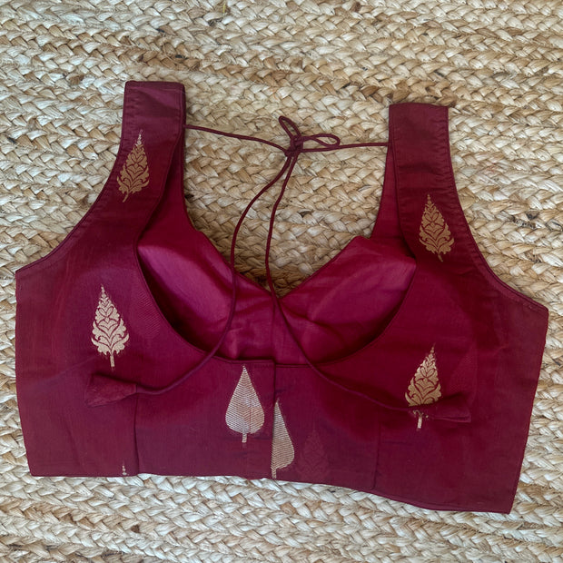 Sleeveless maroon cotton silk blouse
