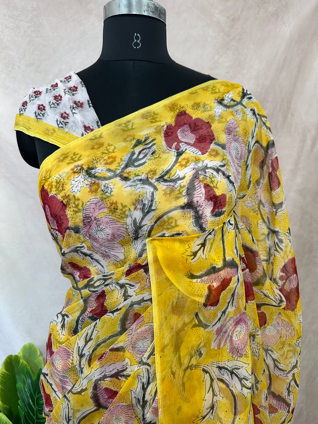 Premium handblock printed Pure Chiffon saree , with BP