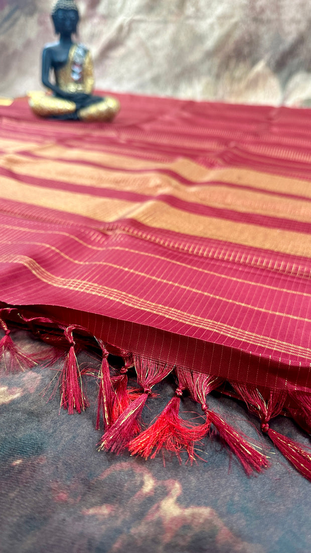 Maroon kanchipuram silk hand woven saree with stitched blouse