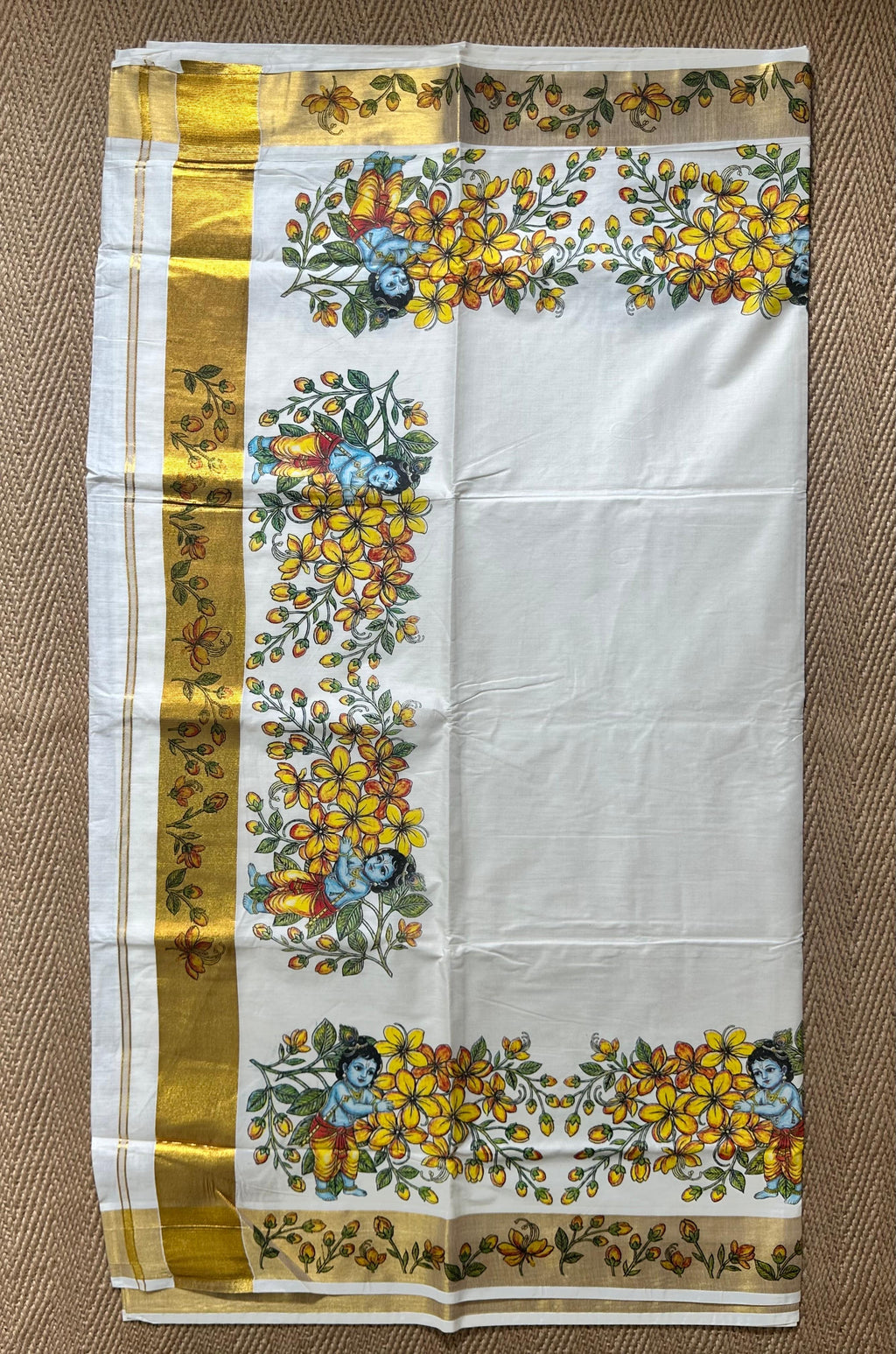 Tissue set saree with kanikonna digital print