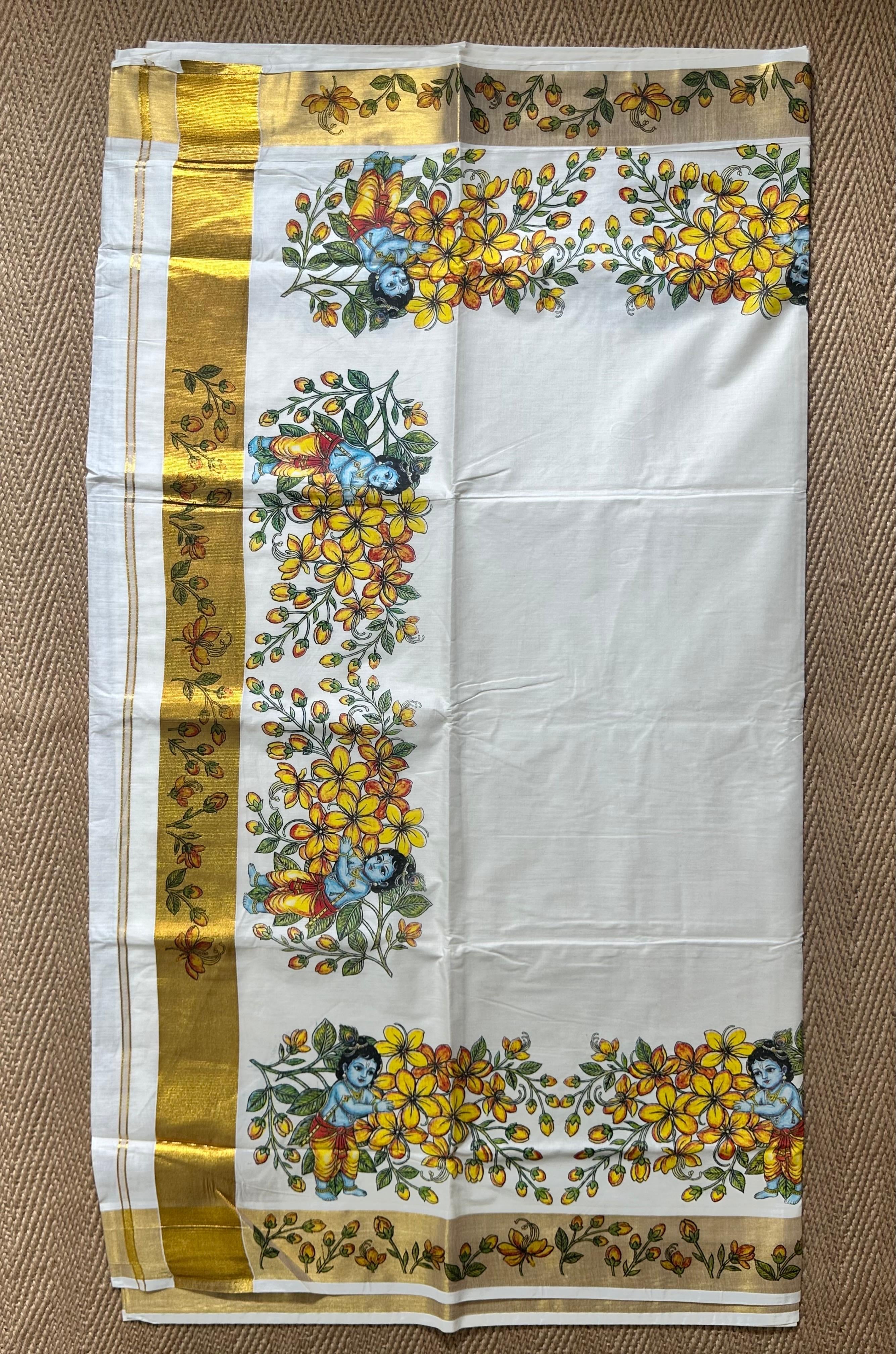 Tissue set saree with kanikonna digital print