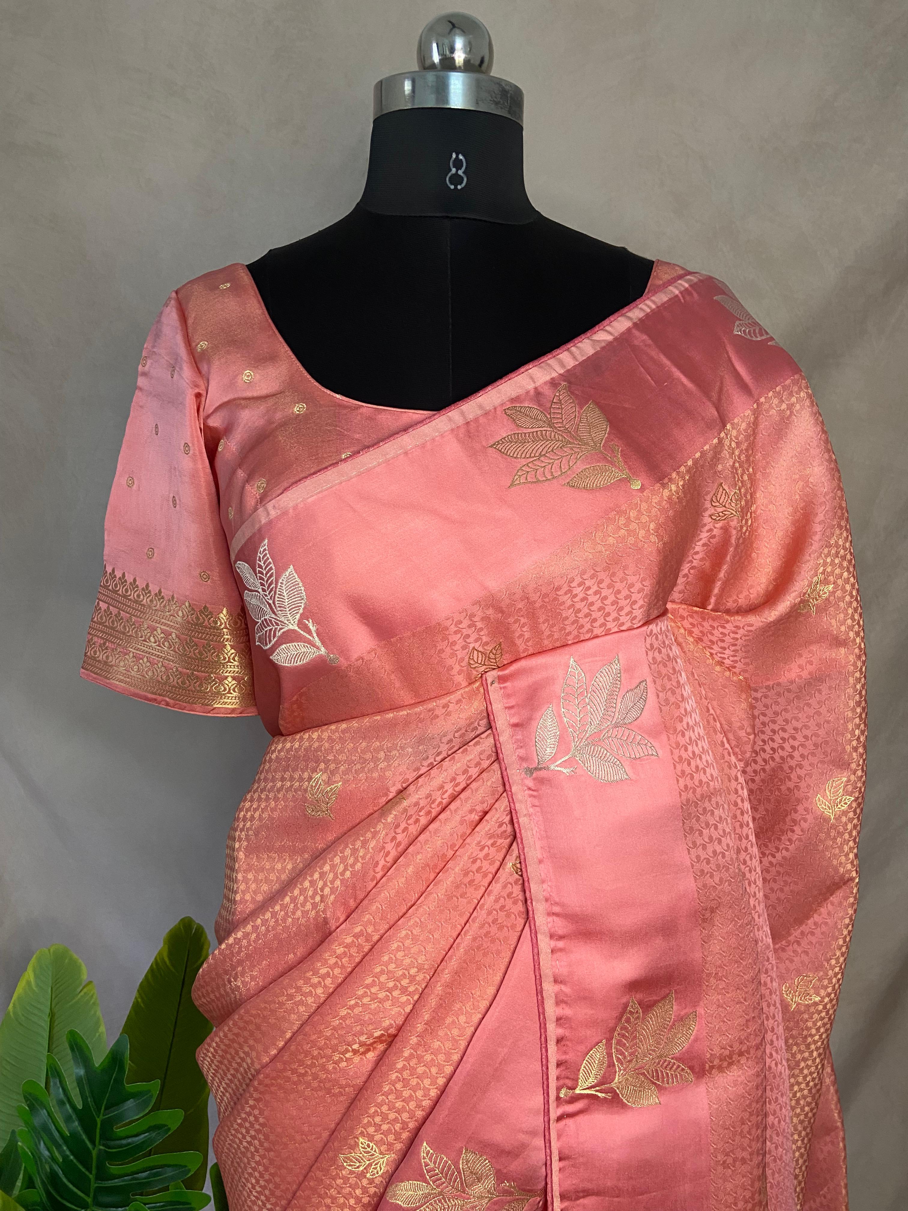 Semi banarsi silk saree with stitched blouse