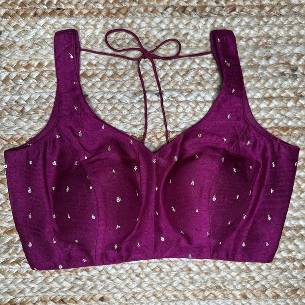Maroon silk sleeveless blouse
