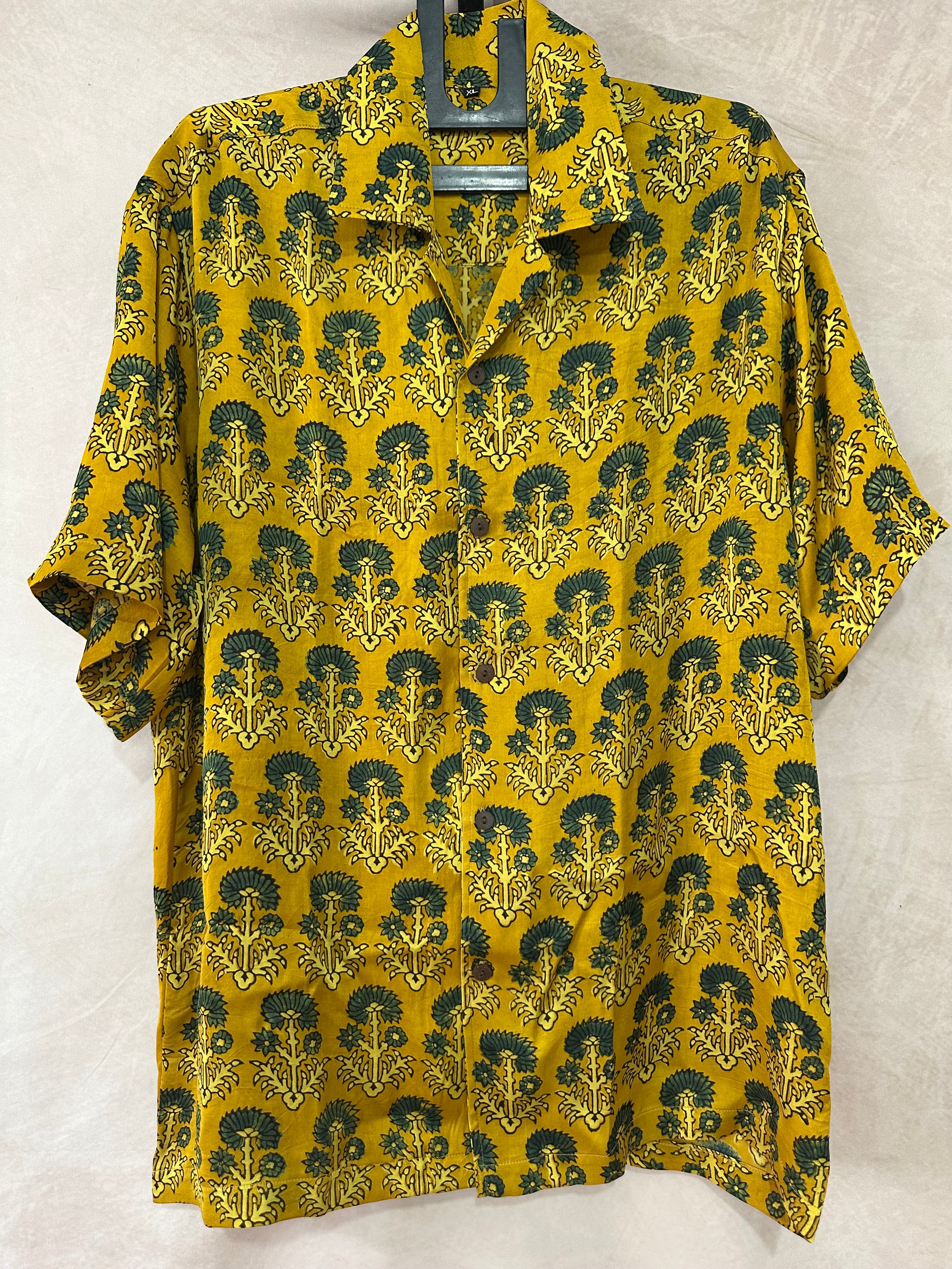 Ajrakh handblock printed Cuban colar shirts in pure modal silk