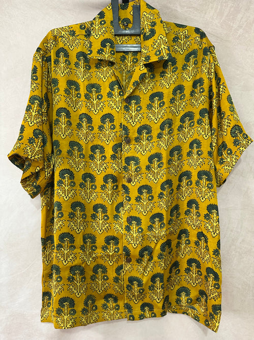 Ajrakh handblock printed Cuban colar shirts in pure modal silk