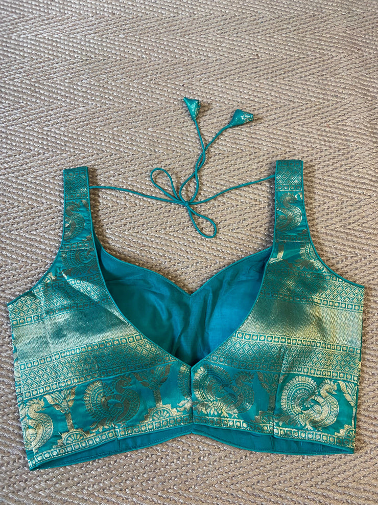 Peacock green brocade blouse