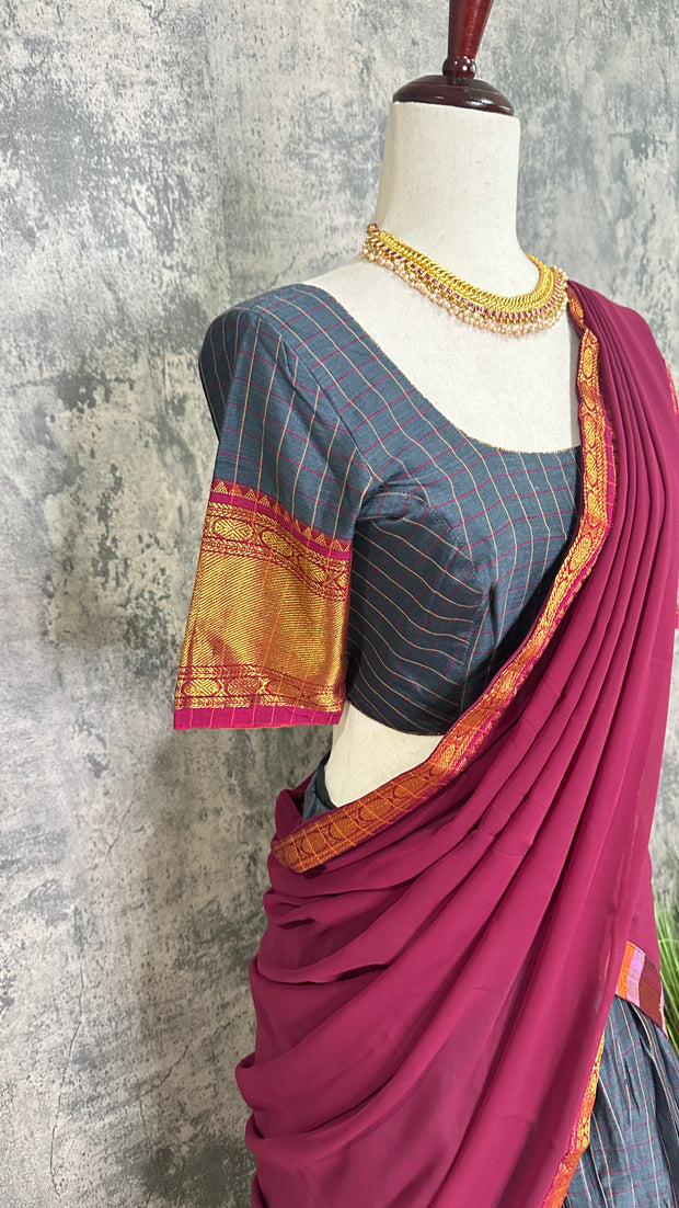 Dark grey narayanpettu half saree set