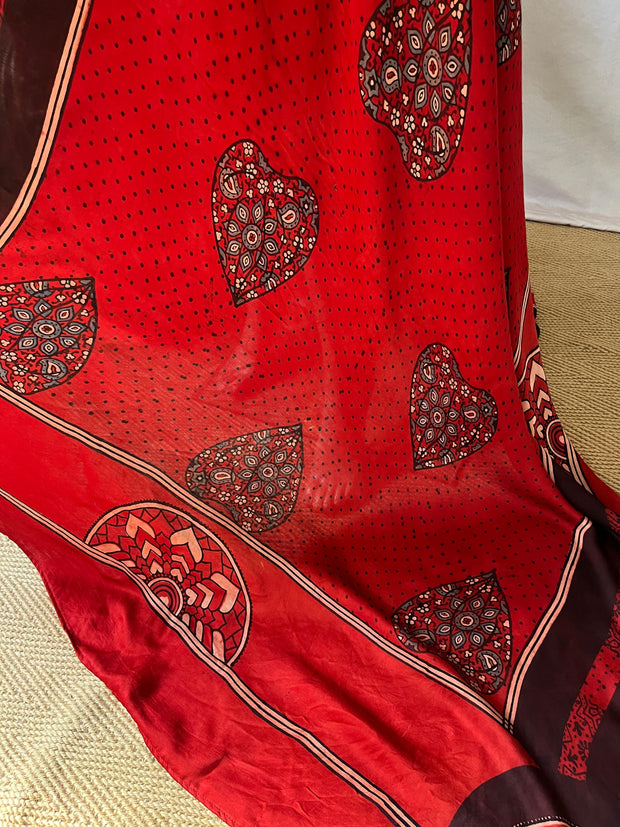 Modal silk kurti with Ajrakh hand block print
