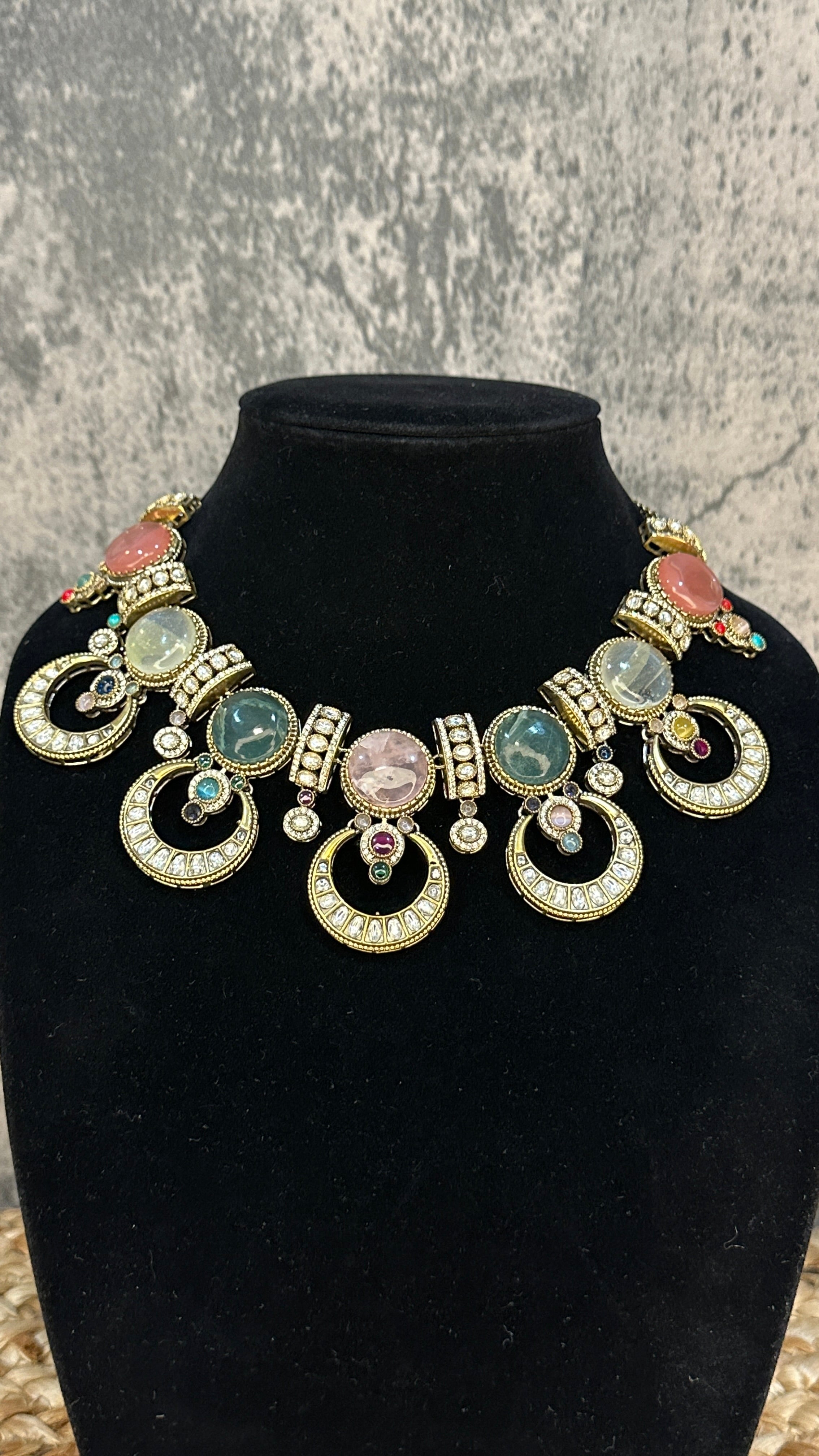Designer replica necklace with multi color stones