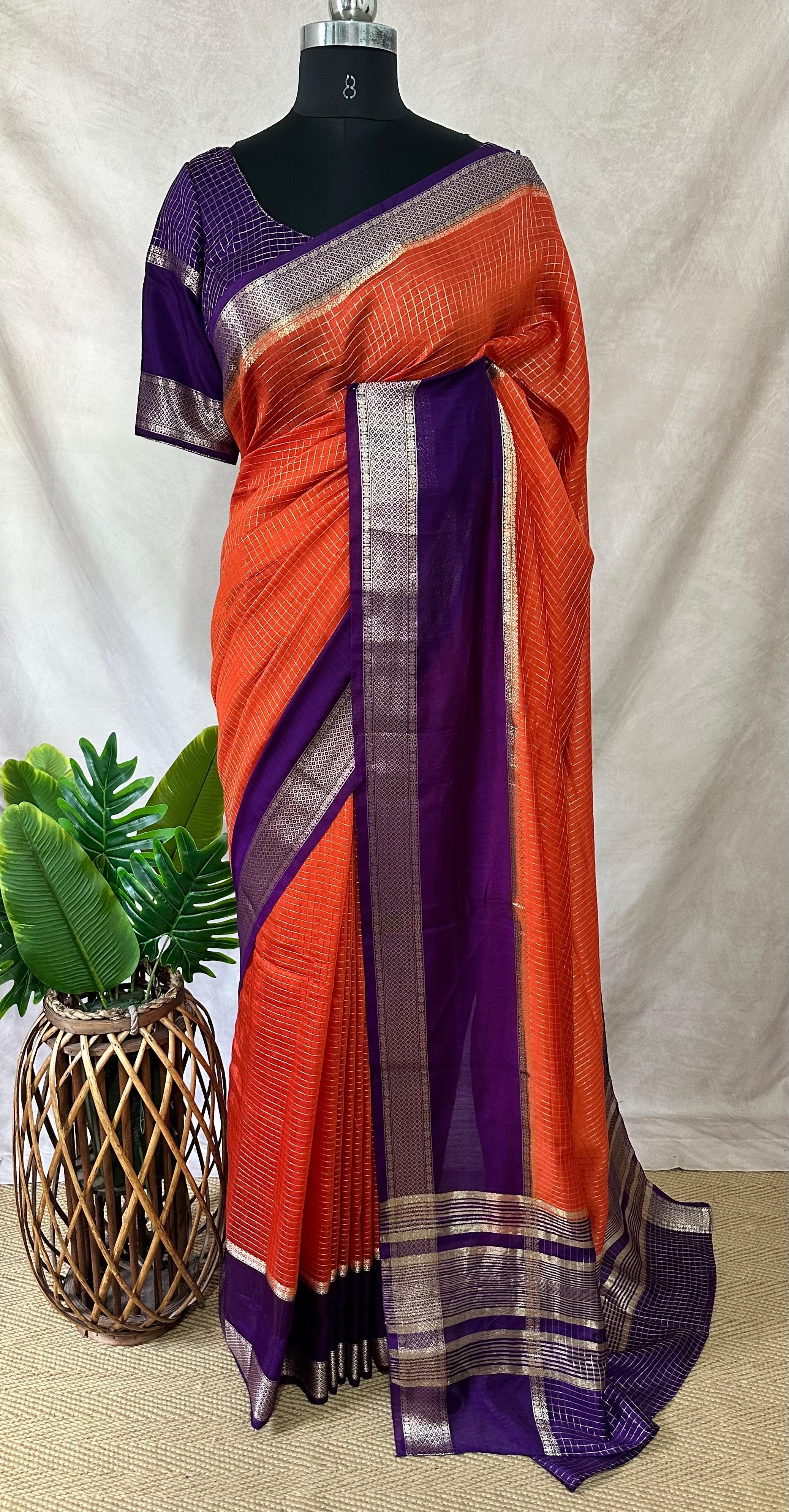 Semi mysore silk saree with stitched blouse