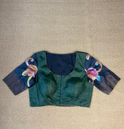 Tussar silk blouse with kalamkari and ari work