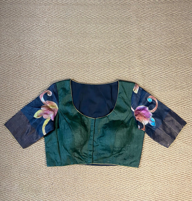 Tussar silk blouse with kalamkari and ari work