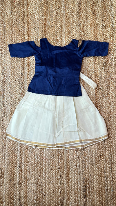 Onam skirt with brick red color silk blouse - 2-3yr