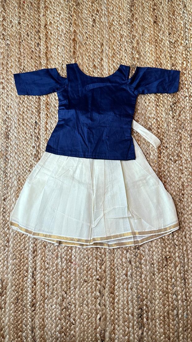 Onam skirt with brick red color silk blouse - 2-3yr