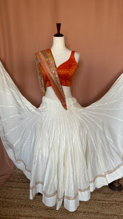 Off white 20 m flare skirt for garba with blouse and Dupatta