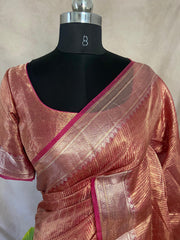 Majenta banarsi tissue silk saree with stitched blouse