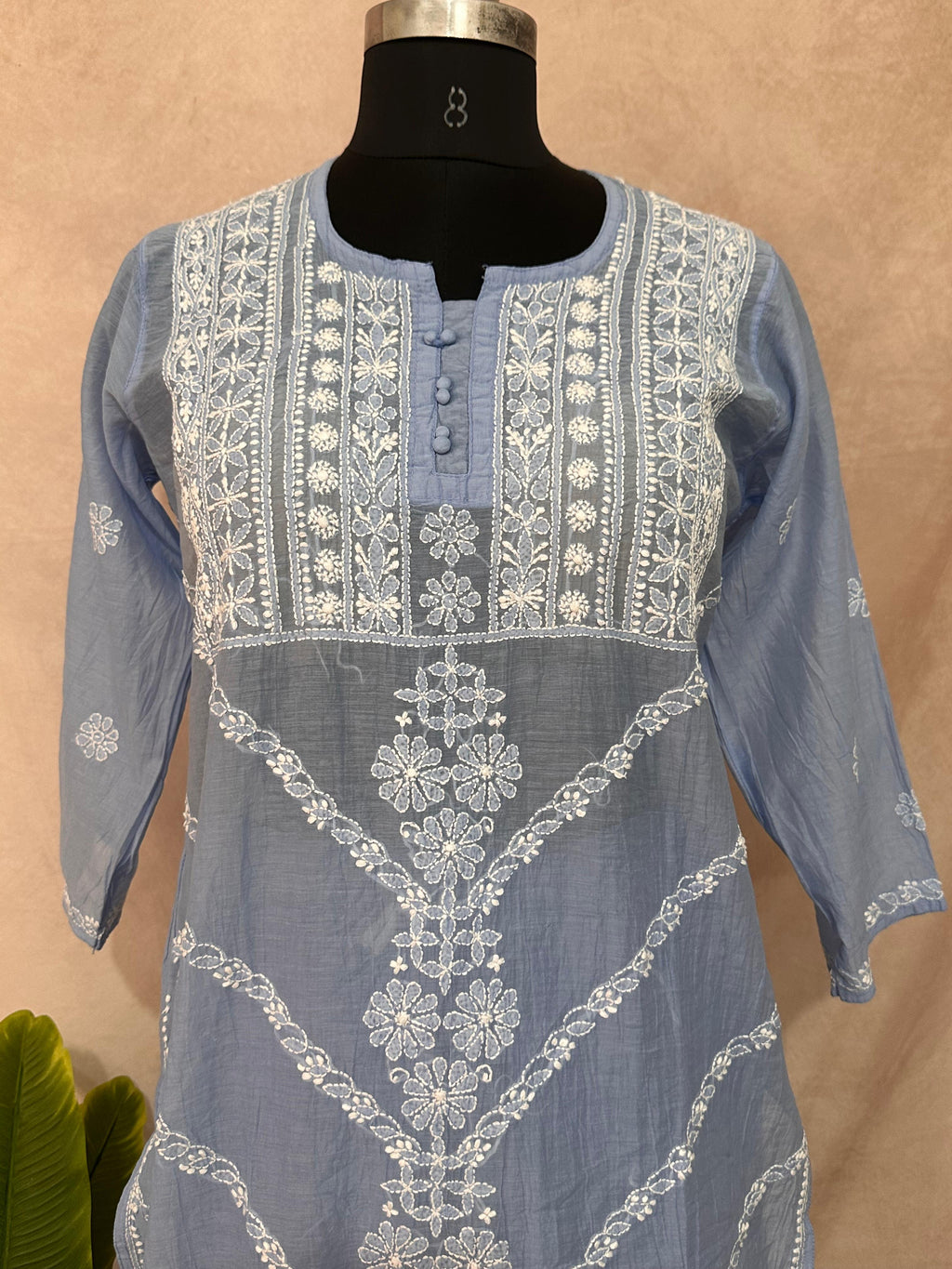 Cotton kurti with chikankari work with bottom