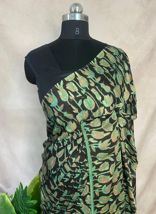 Nashpal Tussar by modal silk saree with hand block print with natural dye, with BP