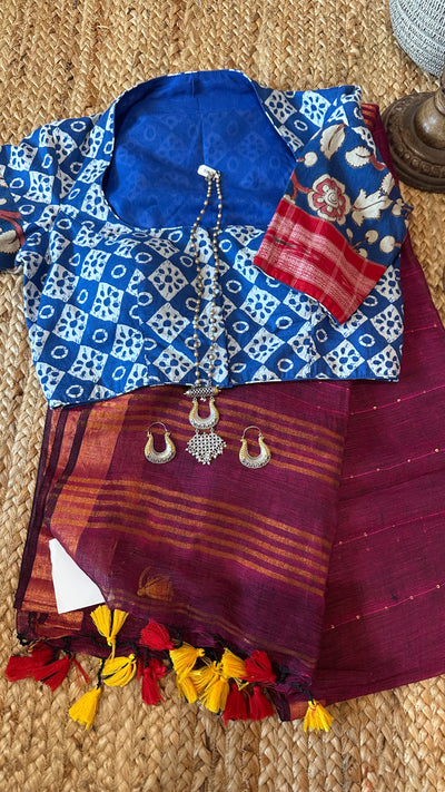 Handloom linen saree with sequins weave , with BP