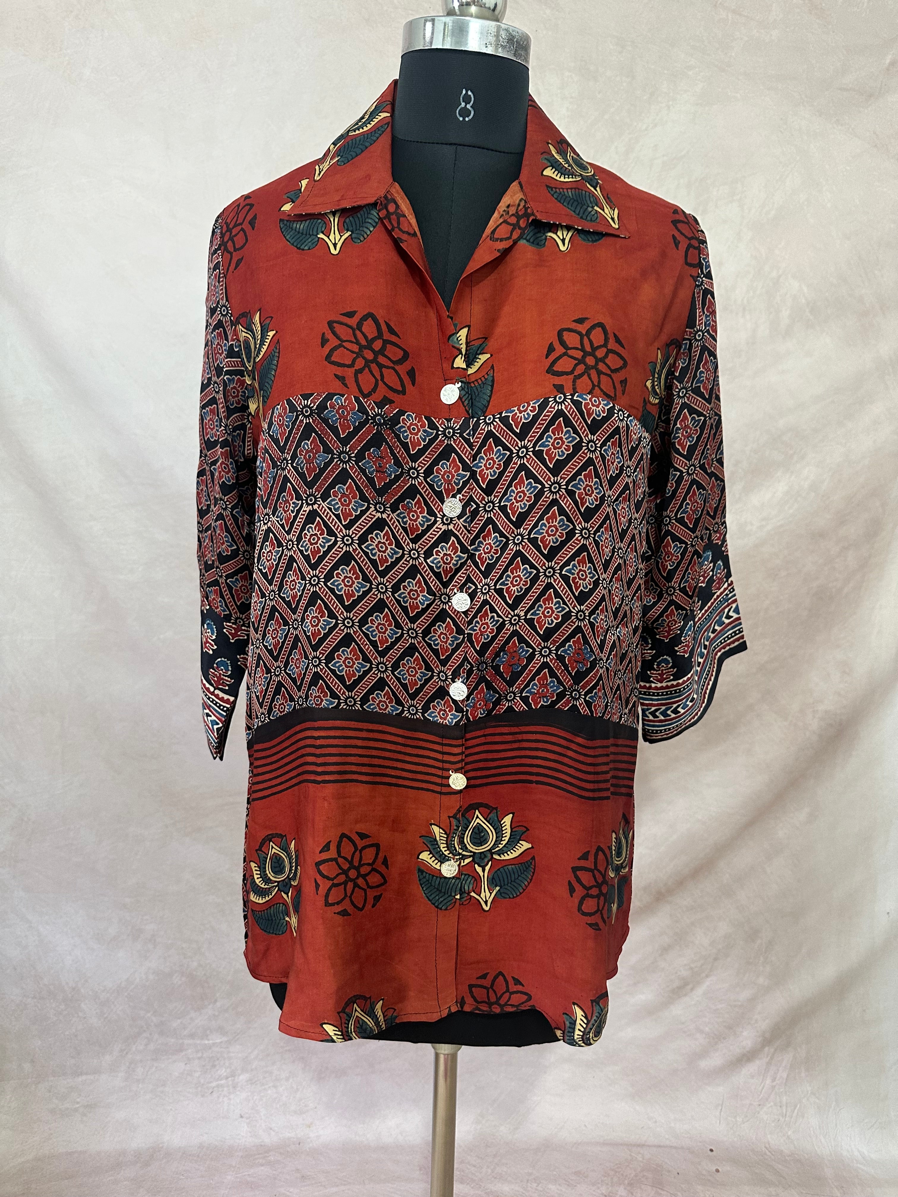 Pure Modal silk shirt with hand block print