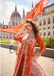 Orange long top with flared pallazo