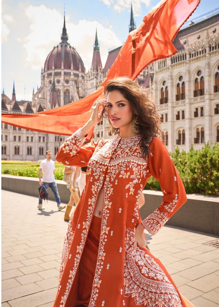 Orange long top with flared pallazo