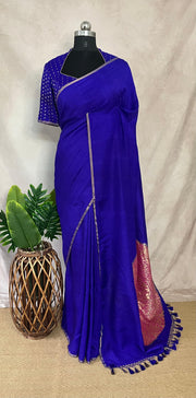 Violet munga tussar silk saree with designer Pallu and stitched blouse