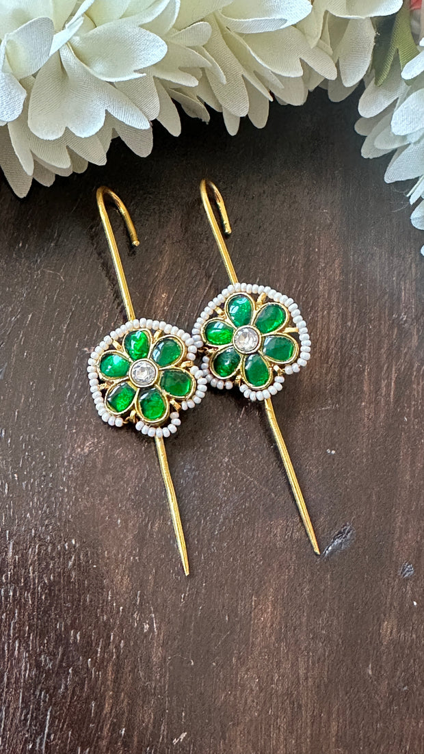 Green color kundan stone ear pin/cuff