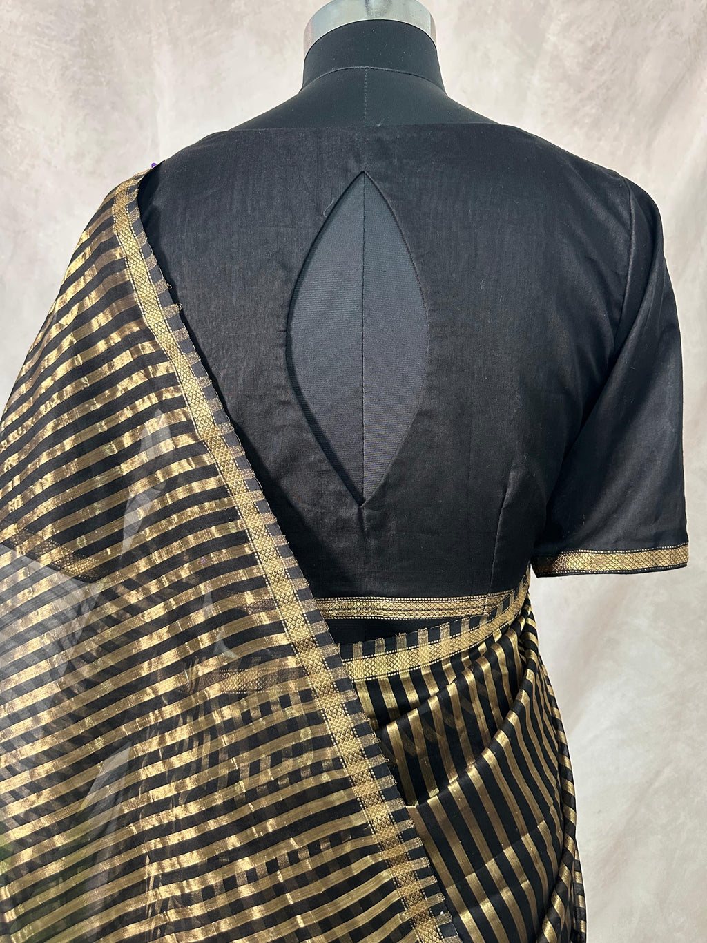 Maheshwari tissue silk saree with stripe and stitched blouse