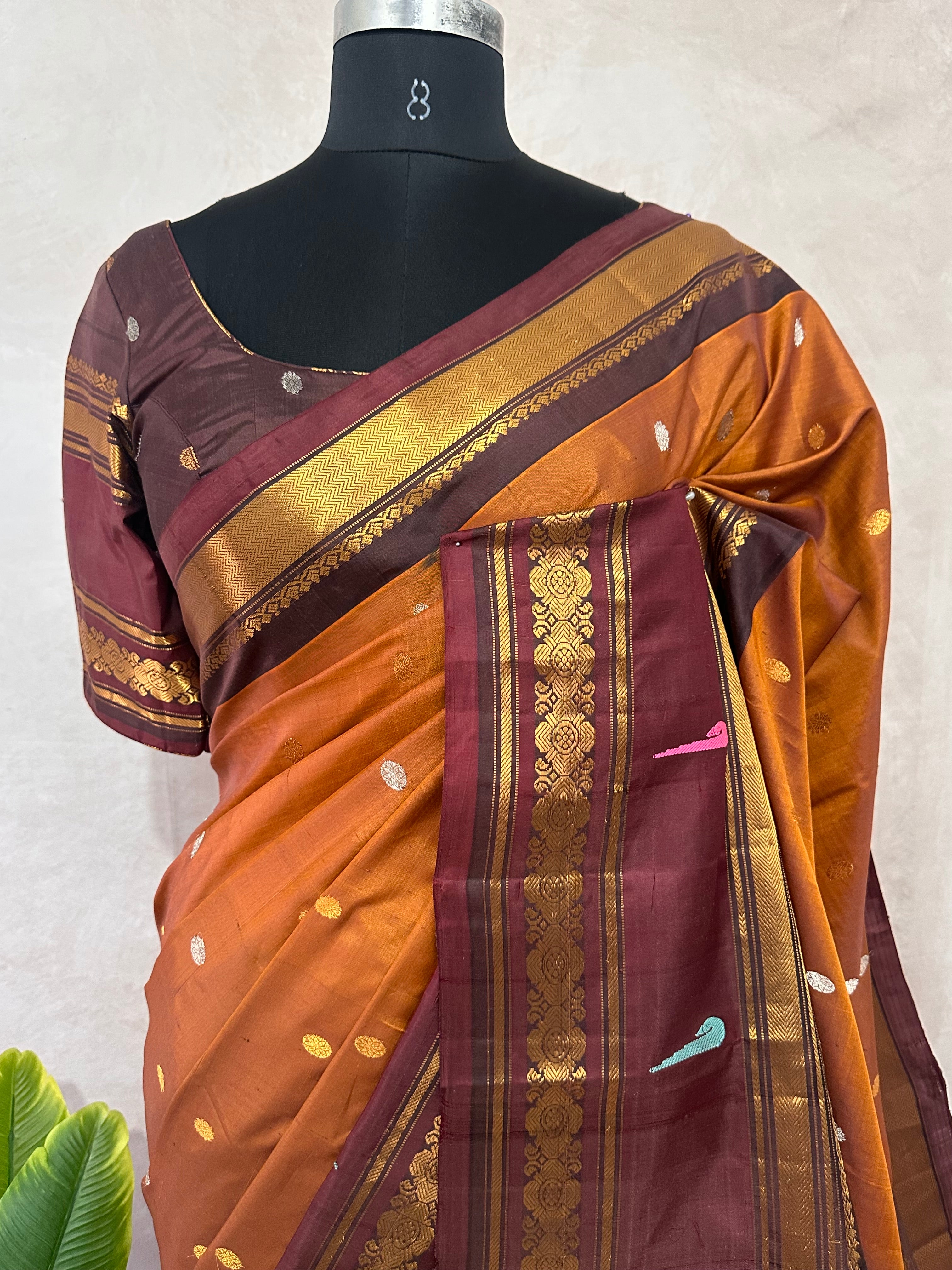 Handloom gadwal pure silk saree with muniya tissue border and stitched blouse