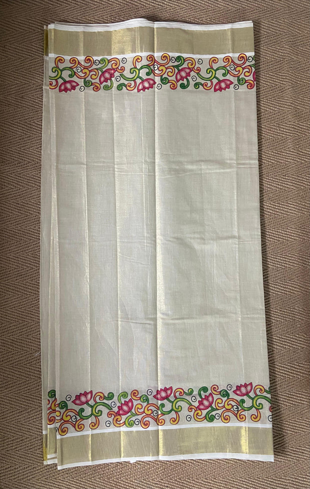 Cotton tissue digital mural digital printed set saree