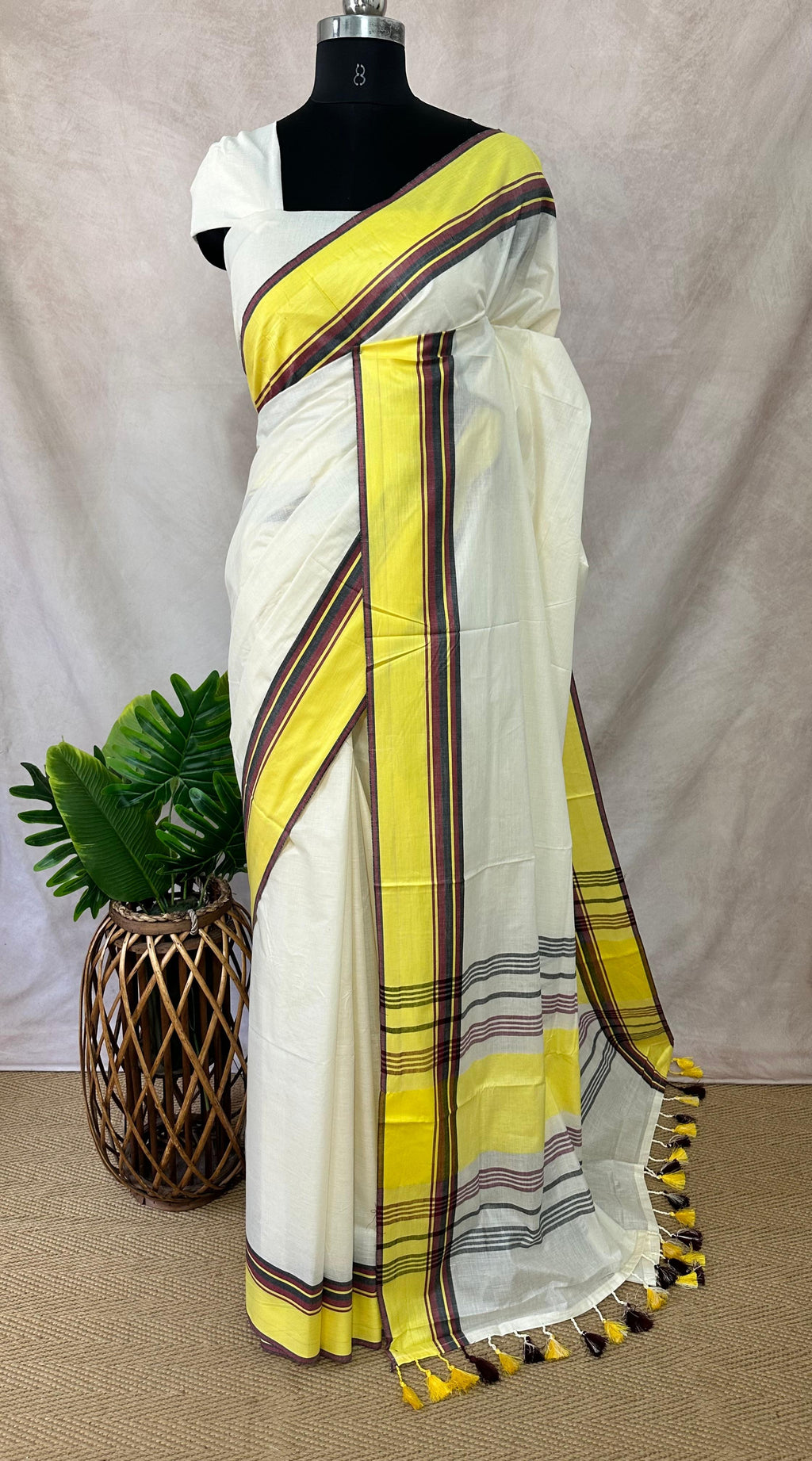 Soft cotton saree with multi color border