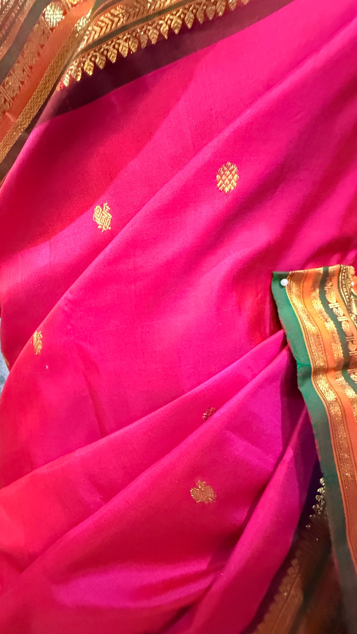 Pure handloom kanchivaram pink saree with multi color and 2gm zari border