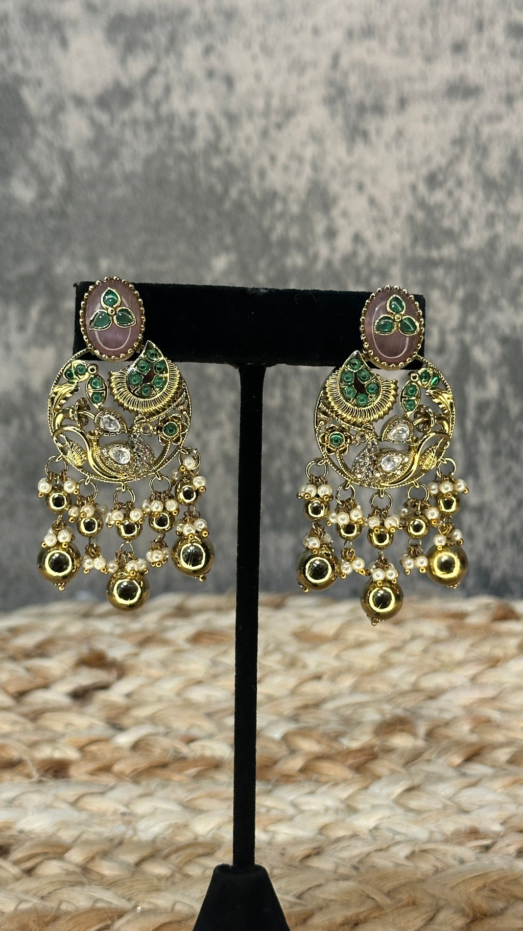 Designer replica Necklace with light pink stone and earring