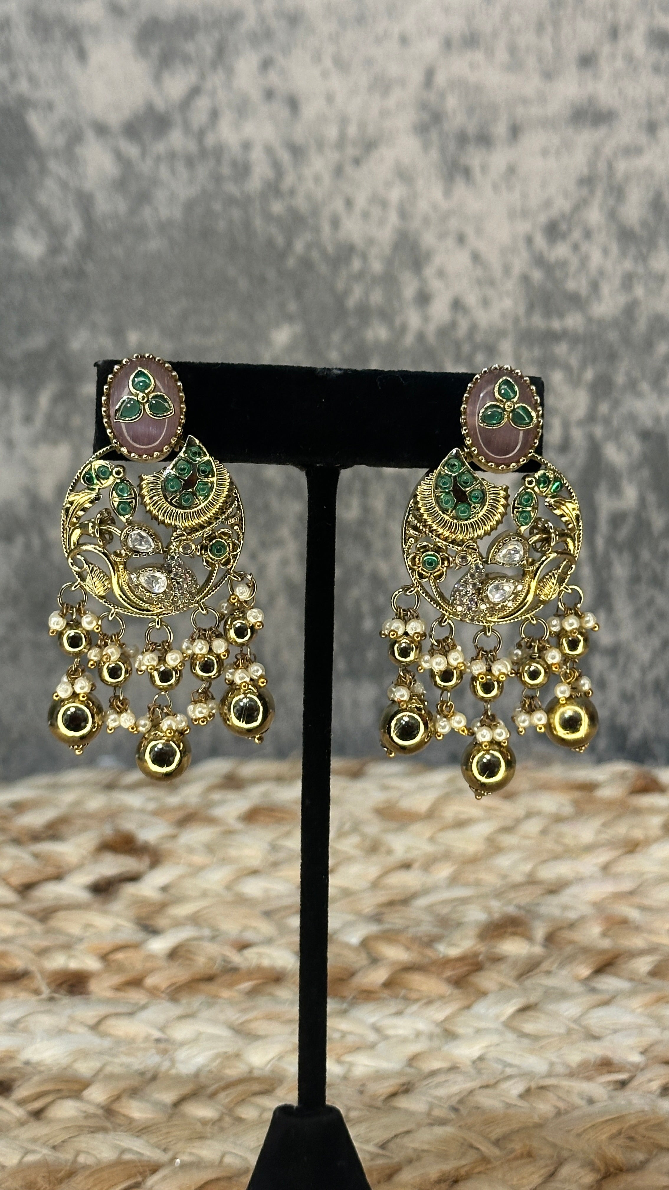 Designer replica Necklace with light pink stone and earring