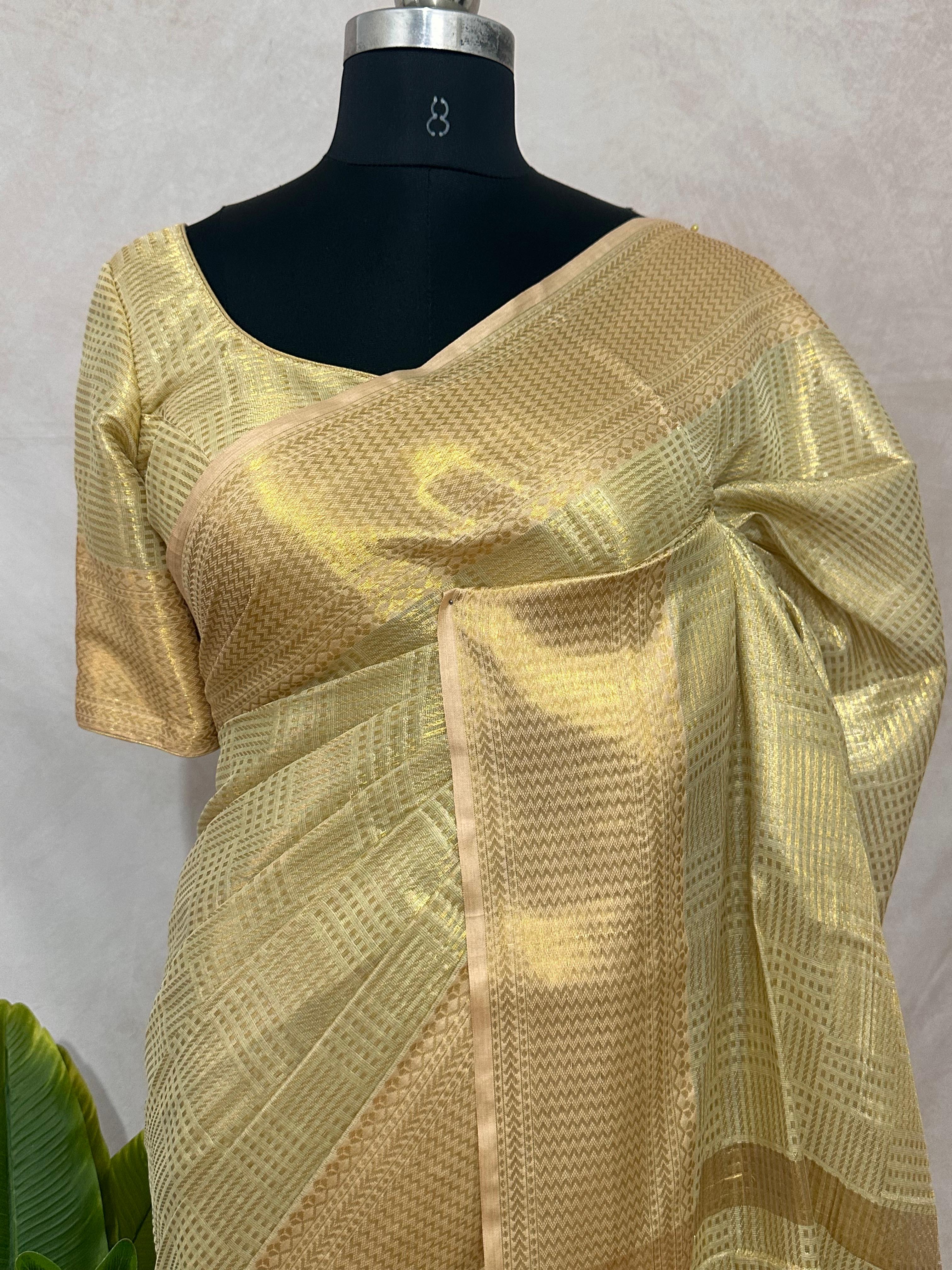 Modal tissue saree with stitched blouse