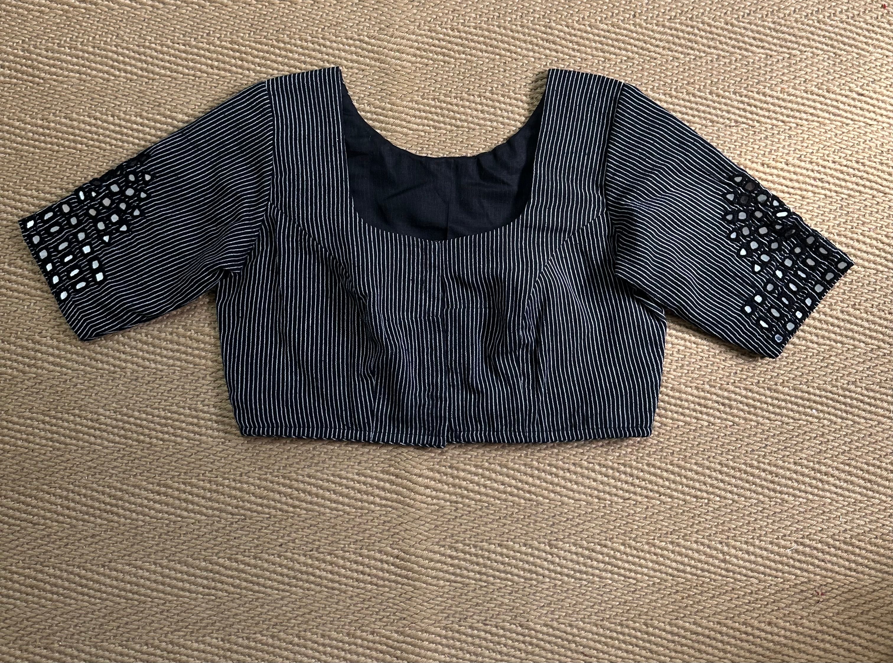 Kala cotton black blouse with mirror work