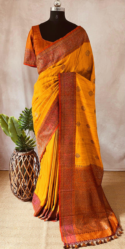 Pure Dupion silk saree with stitched blouse