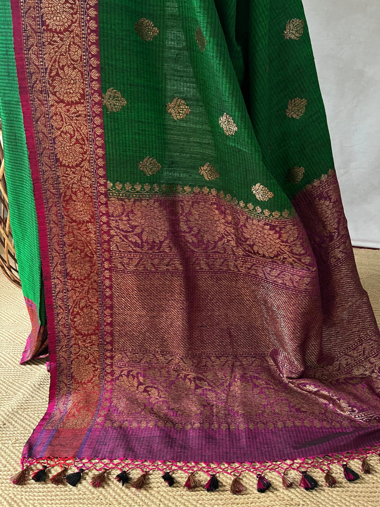 Pure Dupion silk saree with stitched blouse