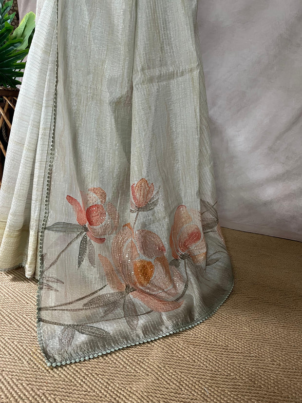 Light green Sequins designer saree, with BP