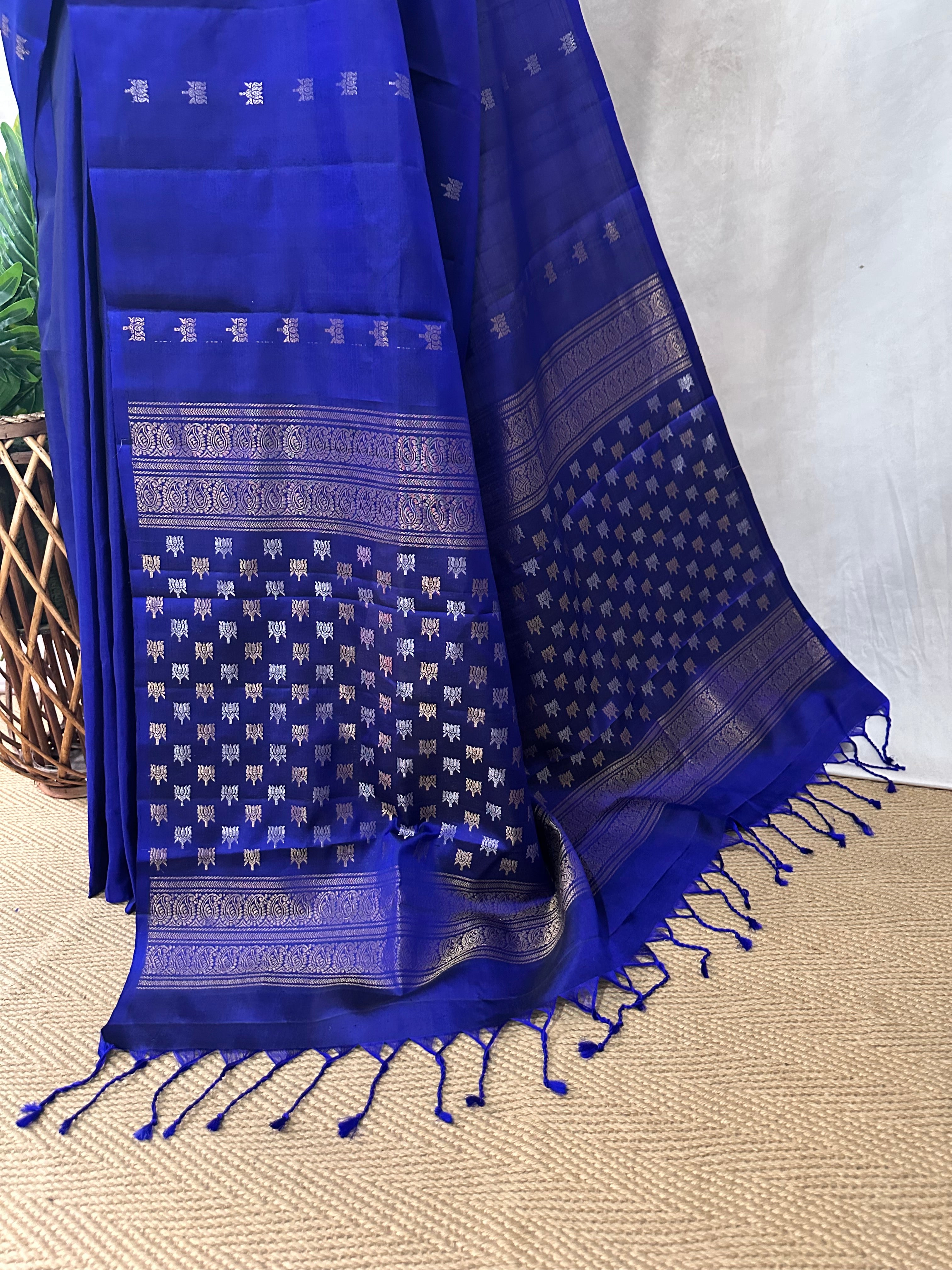 Blue pure Kanchivaram soft silk saree with stitched blouse